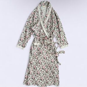 Vintage Victoria’s Secret 80s 90s Floral Jersey Robe Cotton Lace Size S